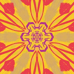 Simple kaleidoscope floral drawing background. Kids creative geometric ornament with nature colors and elements.