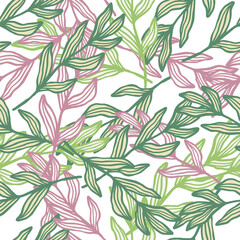 Modern forest branch with leaves seamless pattern. Vintage foliage backdrop.