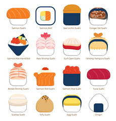 Cute Sushi flat illustration collection