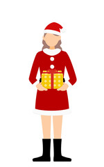 プレゼントを手渡すサンタクロース姿の女性