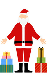 プレゼントの山を広げるサンタクロースのおじいさん
