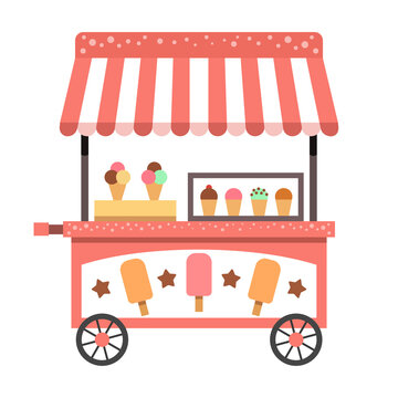 Colorful ice cream cart on white background