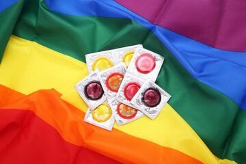 Colorful condoms with lgbt flag