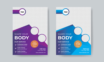 Fitness gym flyer social media design template for fitness studio promotion with vector & illustration in 3 Colorful Accents 