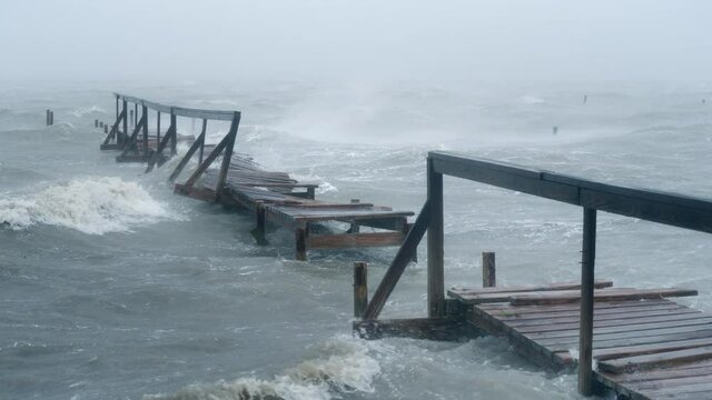 Category 1 Hurricane Hanna Tears Apart A Dock During Landfall in Southern Texas On July 26, 2020
