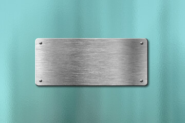 Blank polished silver name plate on glass background