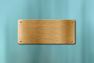 Blank golden name plate on glass background