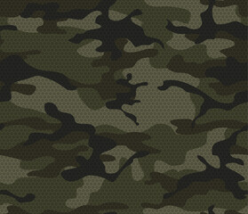 Fototapeta premium Khaki camouflage with a hexagonal pattern, modern illustration for printing clothing, fabric.