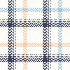 Plaid pattern for spring autumn winter in blue, soft yellow, white. Seamless light neutral herringbone windowpane tartan check graphic for scarf, jacket, coat, other modern fashion textile print.
