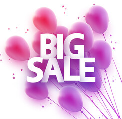 Pink balloons with big sale sign.