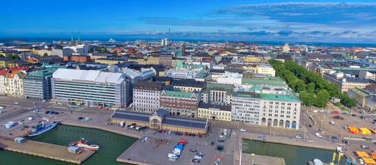 Fototapeta premium Aerial view of Helsinki port and cityscape in summer, Finland