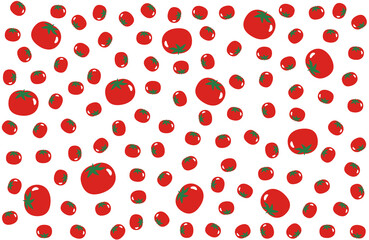 Random seamless pattern of large and small tomatoes. Transparent background. Vector illustration.
