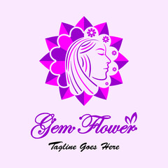 Vector logos for companies, businesses, beauty, salons, fashion and others. Vector creative logo template. illustration of woman's face in purple gem flower