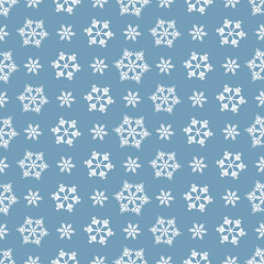 Winter seamless pattern with white snowflakes on grey background. Vector illustration for fabric, textile wallpaper, posters, gift wrapping paper. Christmas vector illustration. Falling snow