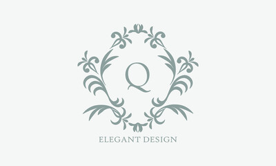Exquisite design of an elegant monogram with the letter Q in the center in gray. Logo for boutiques, cafes, bars, restaurants, invitations. Business style and brand of the company