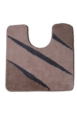 Close up of non slip brown fluffy soft bath mat or rug isolated on white background. Bath Accessories. Top view.