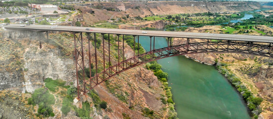 Twin Falls, Idaho. Perrine Memorial Bridge and beautiful canyon as seen from drone