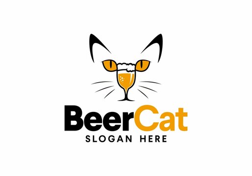 Unique Combination of Beer and Cat Logo Design