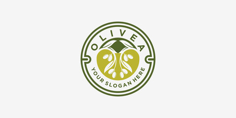 Olive oil logo with modern emblem line art style with combined leaf, water, olive branch and leaf drupe Premium Vector. Part 3