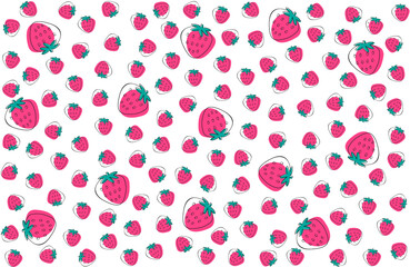 Hand-painted style, random seamless pattern of large and small strawberries. Transparent background. Vector illustration.