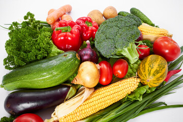 fresh vegetables on the white