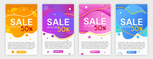 Big Sale Banners Design. Colorful posters with abstract liquid shape, line and inscription. Template for discounts in store. Advertising layout. Flat vector collection isolated on gray background