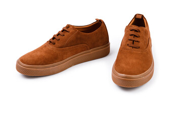 brown suede men's shoes isolated on white background
