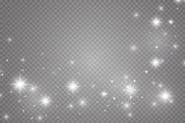 Glow effect. Vector illustration. Christmas dust flash. Snow is falling. Snowflakes.