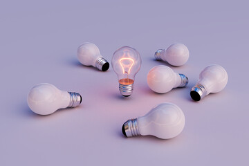leadership action of light bulb, 3d illustration rendering