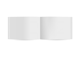 Vector realistic open book with empty horizontal pages. Book Mockup. Blank Magazine, catalog or brochure on white background. front view. EPS10.
