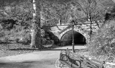 Bridge of Central Park in winter, New York City.