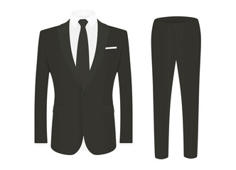 Black tie, white shirt and black suit. close up. vector