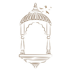 Jharokha vector illustration. Window architecture illustration. Jharokha with Bird's illustration. Line art arch illustration. Flying Bird's illustration. Rajasthani Jharokha vector. 