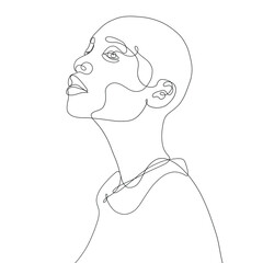 One line hand drawn face. Vector minimalist illustration isolated on white background. 