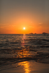 Naklejka premium Amazing landscape picture with red colored sunset in Ibiza, Spain.