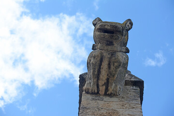 Gargouille de l'église paroissiale Notre-Dame de la Rominguère, Coursan, Aude, Languedoc, Occitanie, France, Europe.
