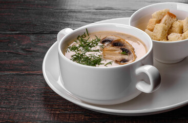 Cream of mushroom soup. Home-made with whole and sliced mushrooms