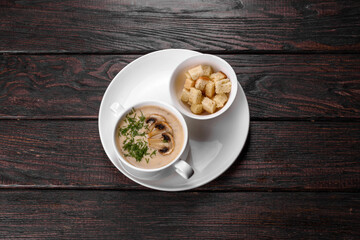 Cream of mushroom soup. Home-made with whole and sliced mushrooms