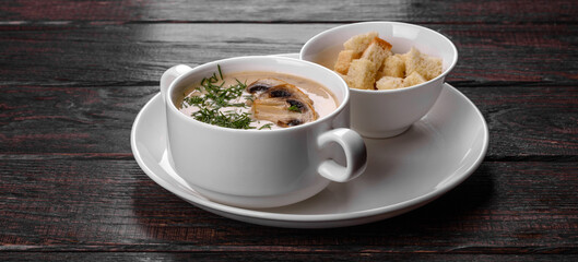 Cream of mushroom soup. Home-made with whole and sliced mushrooms