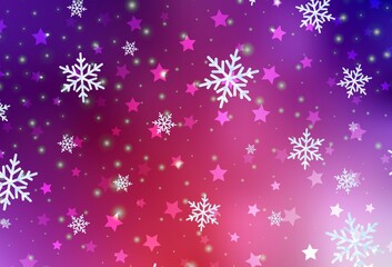 Light Pink, Red vector texture with colored snowflakes, stars.
