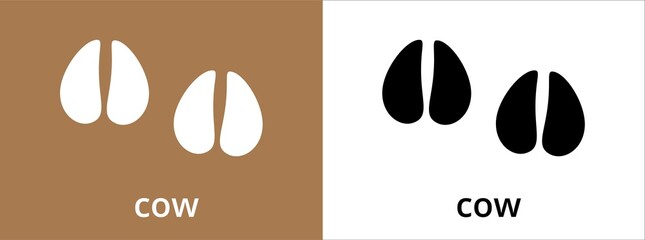 Cow paw print trail icon. Cow and moose foot print track icons vector set. Black and white. Isolated vector illustration. Paw silhouette. © great19