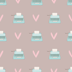 Vintage seamless pattern with heart and typewritter.