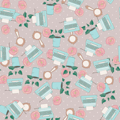 Vintage seamless pattern with vintage objects.