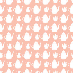 Obraz premium Hand drawn vintage tea cup and kettle seamless pattern.