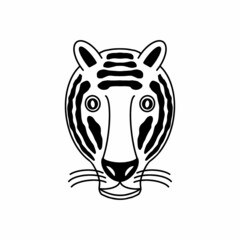 Stylized graphics style of tiger head isolated on white background. Black and white vector.