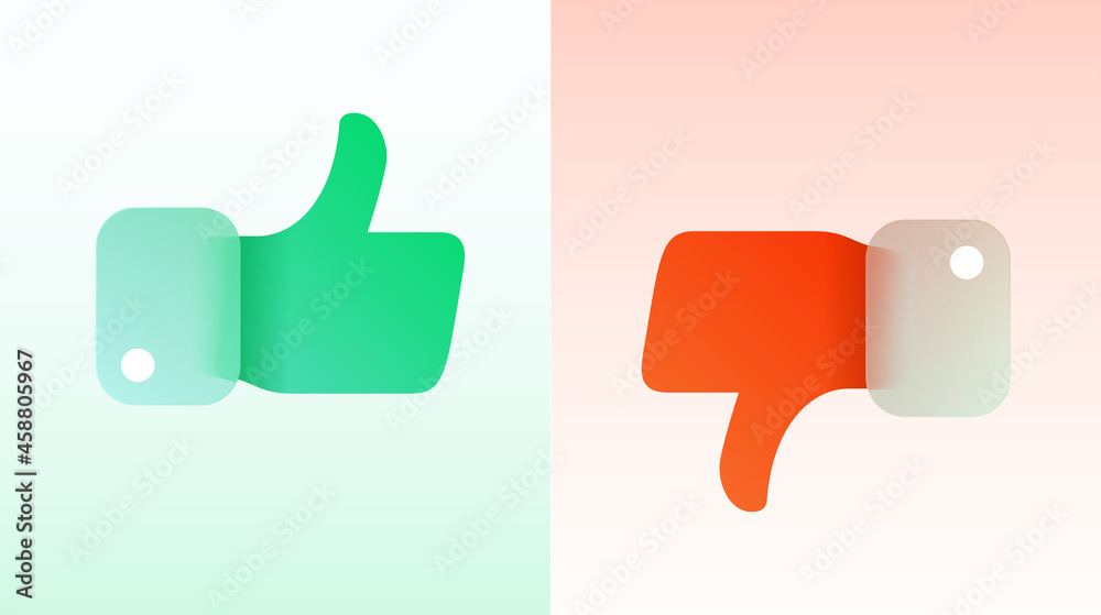 Aufkleber Vector modern trend icon in the style of glassmorphism with gradient, blur and transparency. two symbols green like and red dislike