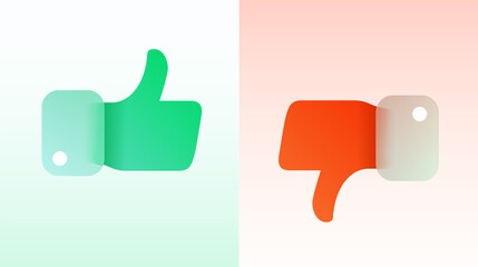 Vector modern trend icon in the style of glassmorphism with gradient, blur and transparency. two symbols green like and red dislike