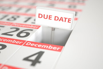 DUE DATE sign on November 27 in a calendar, 3d rendering