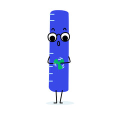 A funny character from school or office. A tall smart boy ruler with glasses. He looks surprised. Turns the spinner. A simple cute illustration with bright colors and graphic lines.