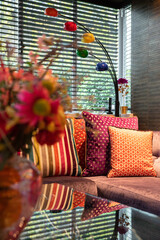 Colorful living room interior with decorative details